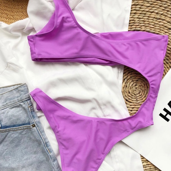 LAKE SWIM One shoulder cut out one piece swimsuit GRAPE - Picture 4 of 5